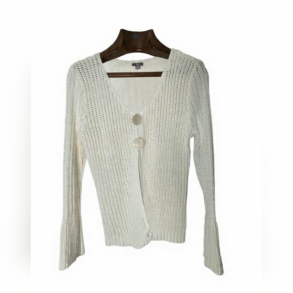 Flared Sleeve Chunky 2 Button Knit Cardigan Sweater Softgirl Summer Quiet Luxury
